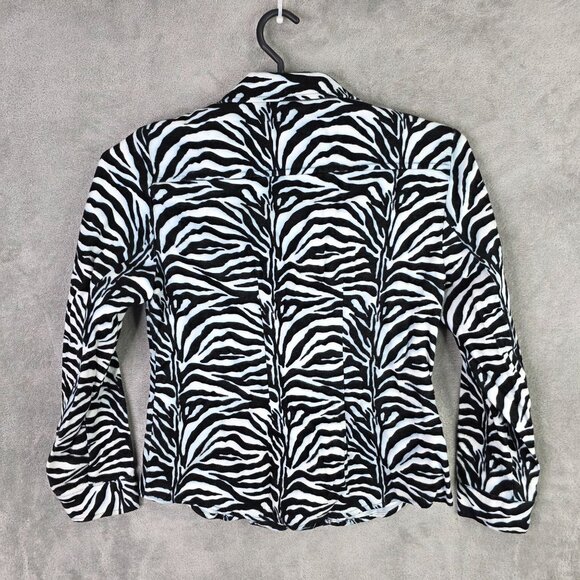 Womens Westbound Petites Black White Zebra Print Jacket Full Zip Long Sleeve 10P - Picture 4 of 7